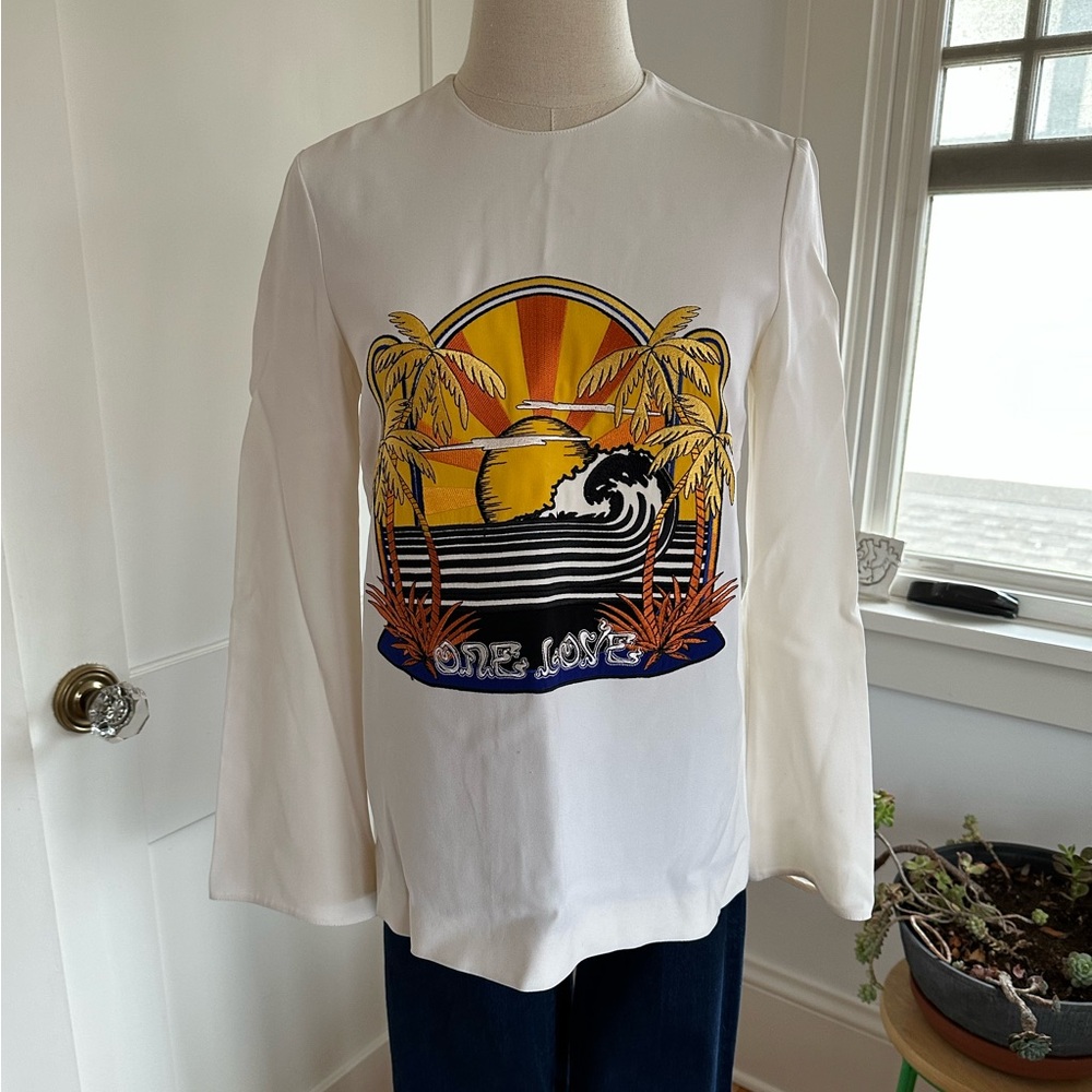 RARE!!! Stella McCartney “One Love” viscose blend embroidered blouse size 36